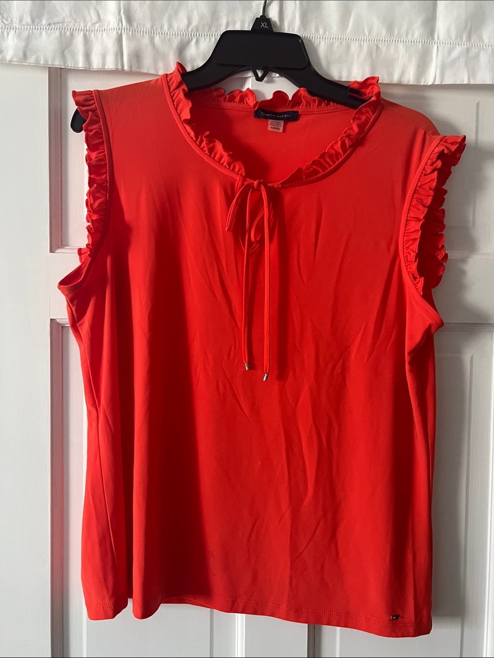 Tommy Hilfiger Orange Flutter Sleeve Ruffled Tie-Neck Women's Top Suze XL - Picture 4 of 9